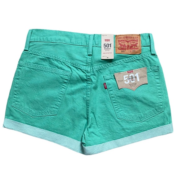 Levi’s 501 Cuff Shorts Mid Rise Green Waist 30 NWT - Picture 5 of 8